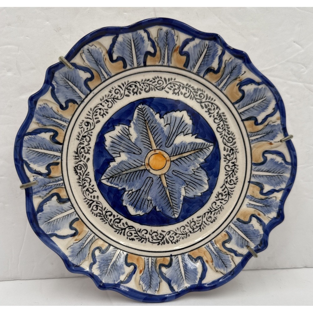 Godinger Decorative Wall Plate Blue Floral Mediterranean Hanging